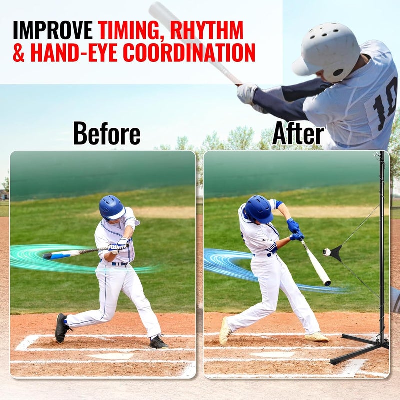 PLAYAPUT Portable Hitting Trainer For Baseball&Softball,Auto-Reset Baseball Swing Trainer With Real Ball And Stand, Adjustable Baseball Training Station,Softball Swing Trainer Solo Practice Improve Power,Speed - Image 5